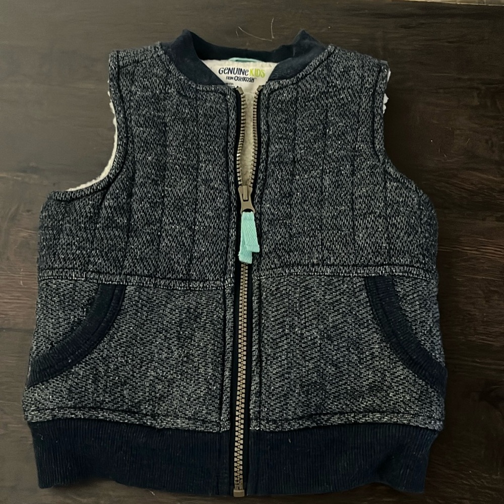 2t Blue and White Faux Fur Lined Vest